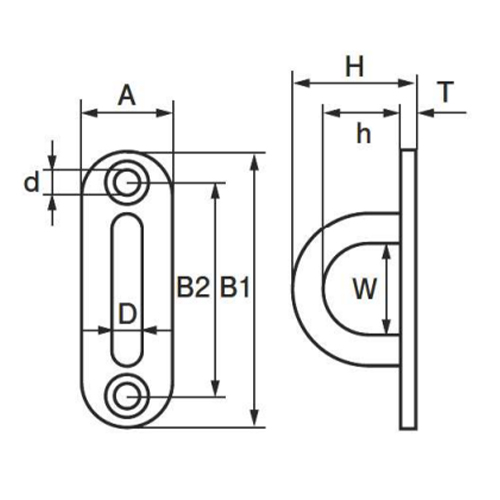 D：5mm　　A：15mm　　B1：45mm\nB2：35mm　　H：19.5mm　　h：12.5mm\nW：13mm　　d：4.1mm　　T：2mm