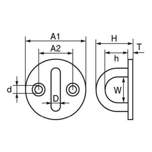 D：6mm　　A1：40mm　　A2：23mm\nH：24.5mm　　h：16mm　　W：17mm\nd：5.1mm　　T：2.5mm