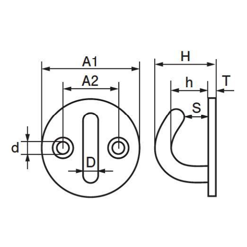 D：6mm　　A1：40mm　　A2：23mm\nH：26mm　　h：17.5mm　　S：13mm\nd：5.1mm　　T：2.5mm