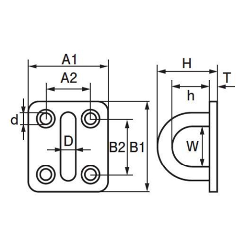 D：5mm　　A1：30mm　　A2：18mm\nB1：34mm　　B2：22mm　　H：19mm\nh：11.5mm　　W：14mm　　d：4.1mm　　T：2.5mm