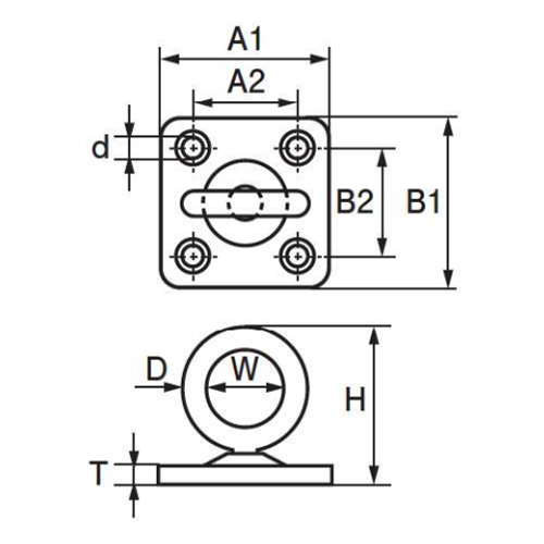 D：5mm　　A1：35mm　　A2：23mm\nB1：35mm　　B2：23mm　　H：34.5mm\nW：15mm　　d：4mm　　T：2.5mm