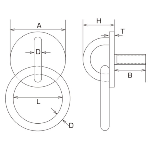 D：5㎜　　　L：30㎜　　　A：33㎜\nH：19㎜　　　B：21㎜　　　T：2.5㎜\n捻径：M-6
