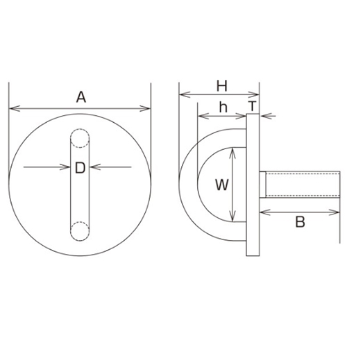 D：8㎜　　　A：50㎜　　　H：32㎜\nｈ：21㎜　　　Ｗ：22㎜　　　Ｂ：27㎜\nＴ：3㎜　　　捻径：M-10　　