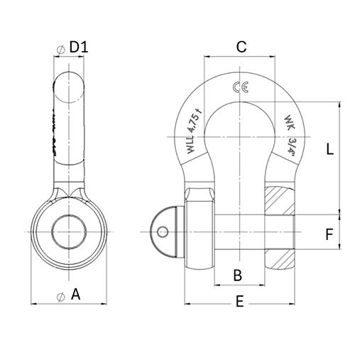 A：82.5mm　B：52mm　C：73mm\nD1：32mm　E：116mm　F：35mm　L：119mm
