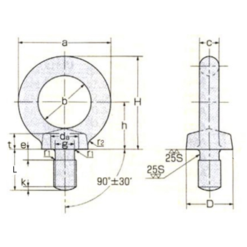 a：133　b：70　c：31.5　D：70　t：26\nh：65　H：131.5　L：55　e：10　g：30.3\nr1：3　da：33.4　r2：18　k：4\n(単位mm)