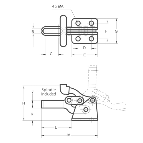 A:7.9mm　B:19mm　C:28.9mm　D:39mm　E:64.3mm　F:38.1mm\nG:62.7mm　H:88.1mm　J:19mm　K:33.3mm　L:67.5mm　M:135mm