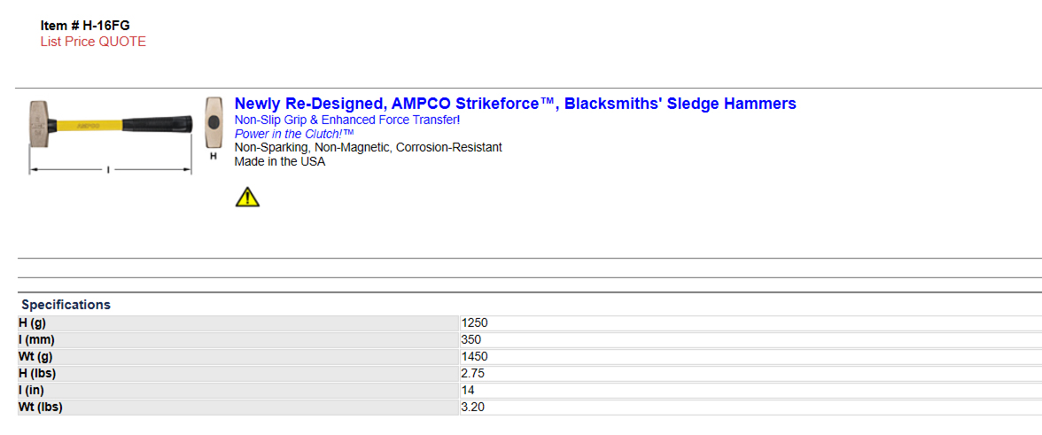 4535g/61x840mm スレッジハンマー ノンスパーキング エスコ ESCO