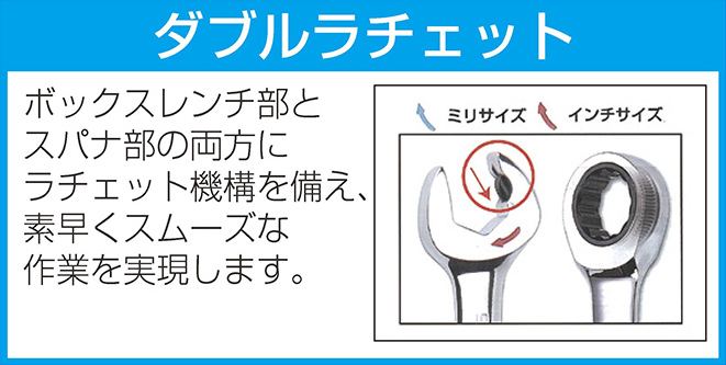 EA684RA-13｜13mm ダブルラチェット片目片口スパナのページ -