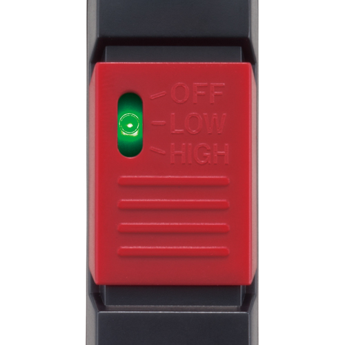 ON/OFFスイッチ付き\n待機時の誤動作や電池の消耗を防ぎます。また、緑色LEDでON/OFFも確認できます。