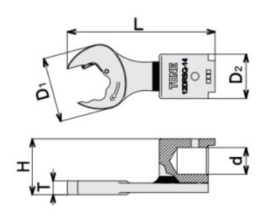 D1：20.3mm、D2：15mm、T：4.8mm、d：8mm、H：19mm、L：43.8mm