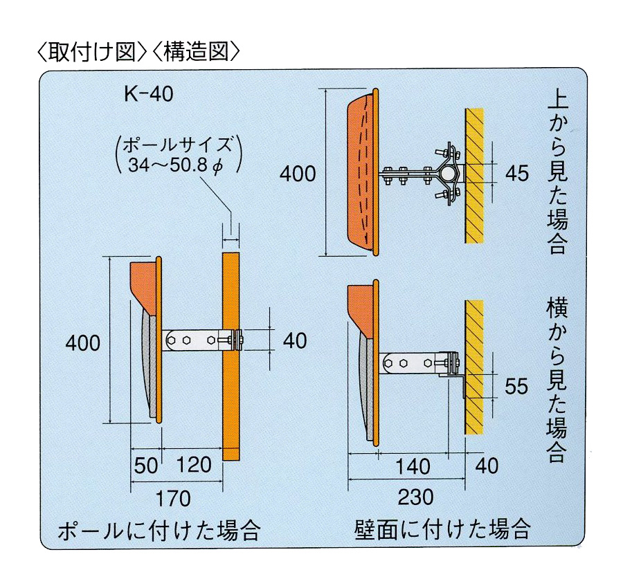 EA724ZT-12｜φ400mm 凸面ミラー(丸型・ｱｸﾘﾙ製)のページ -