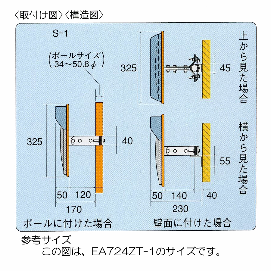 EA724ZT-6｜320x225mm 凸面ミラー(角型・ｽﾃﾝﾚｽ製/ｵﾚﾝｼﾞ)のページ