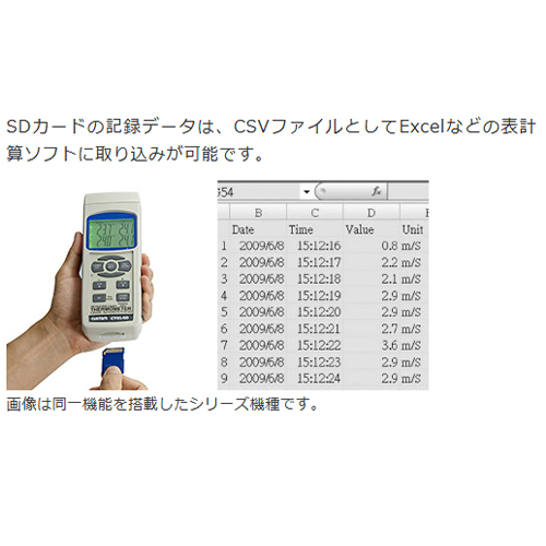 SDカード（別売）を装着して、測定結果を記録することが可能です。