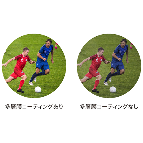 多層膜コーティングを施したレンズにより、明るく鮮明な視界を実現
