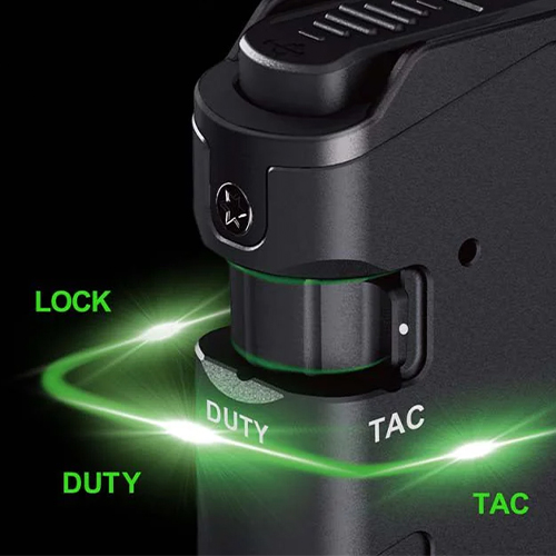 LOCK・DUTY・TACのモード選択ダイヤルとテールスイッチで操作可能