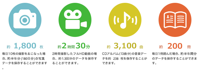 保存できる各種データの目安