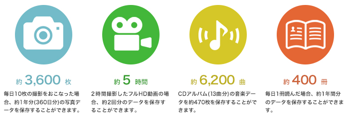 保存できる各種データの目安