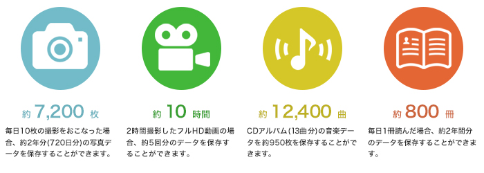 保存できる各種データの目安