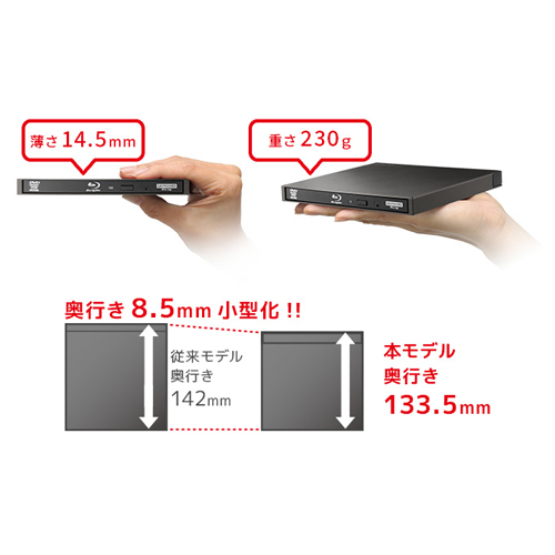 超軽量×超薄型\n超薄型ドライブ採用\n