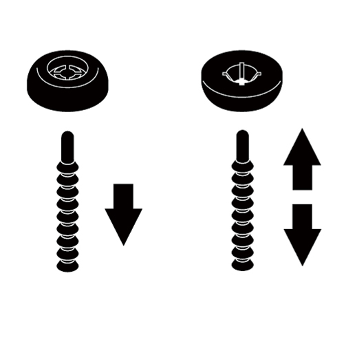 留め具のリングは向きを変えることで、ロック、仮止めの2通りの留め方が可能