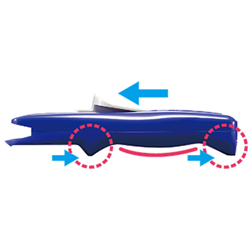 グリップの２つの指掛けにより、指先の力をロスなくクリップ玉に伝えます。