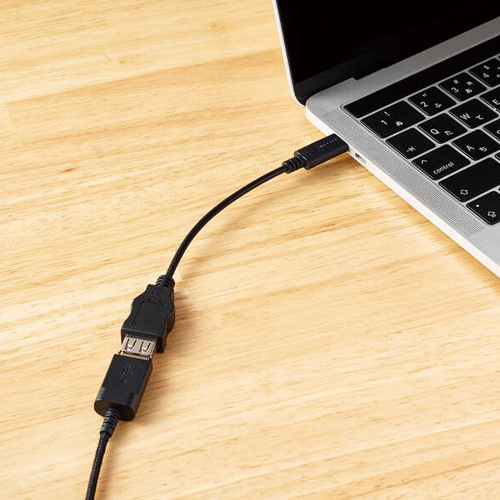 USB Type-C変換ケーブルを用いることで、USB Type-C端子を搭載した機器でも使用できます。