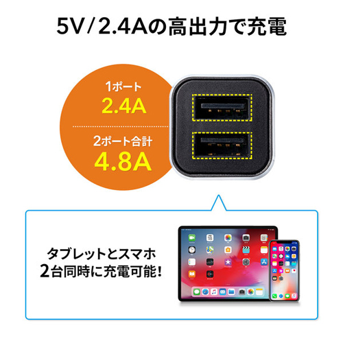 EA764A-121｜USBｼｶﾞｰﾁｬｰｼﾞｬｰ(USB Aｺﾈｸﾀx2ﾎﾟｰﾄ)｜株式会社エスコ
