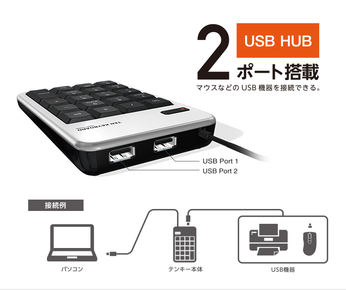 EA764AB-2BB｜USB2.0/2ﾎﾟｰﾄ ハブ付テンキーボード(ﾌﾞﾗｯｸ)のページ -