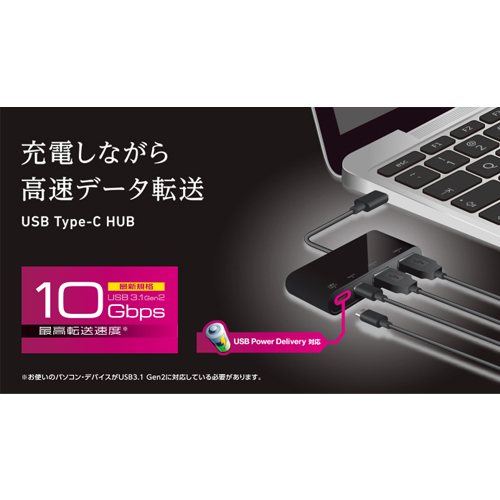 USB Aポート2つとUSB Type-Cポート2つを搭載したUSBハブ