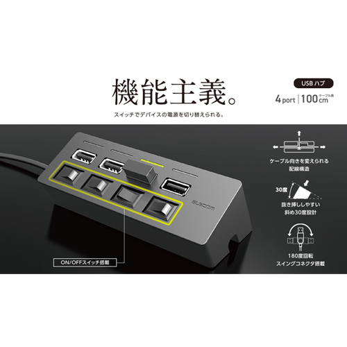 接続しているデバイスごとに電源供給をON/OFFできる4ポートUSBハブ