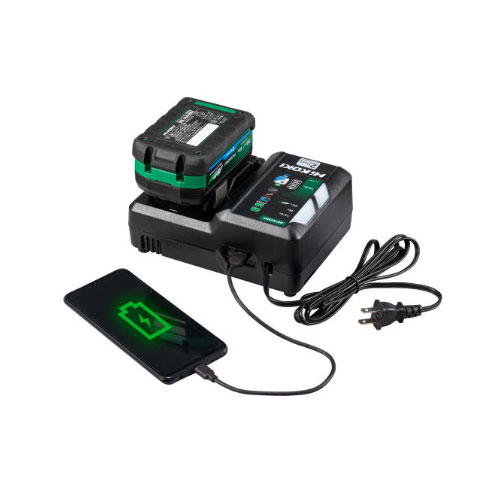 USB type-A対応でコンセントが無くても電池からスマホ充電できる。※10.8Vリチウムイオン電池からの給電はできません。