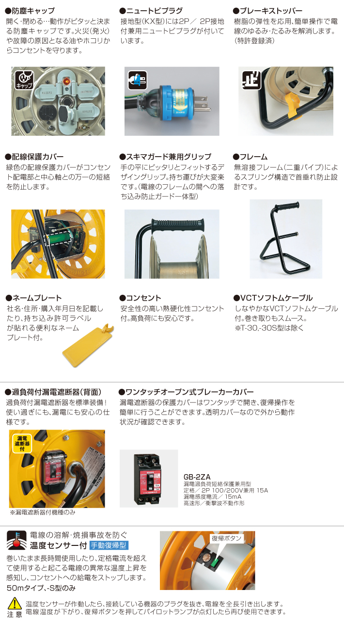 EA815B-30A｜AC125V/15A/30m コードリール(温度ｾﾝｻｰ付)のページ -