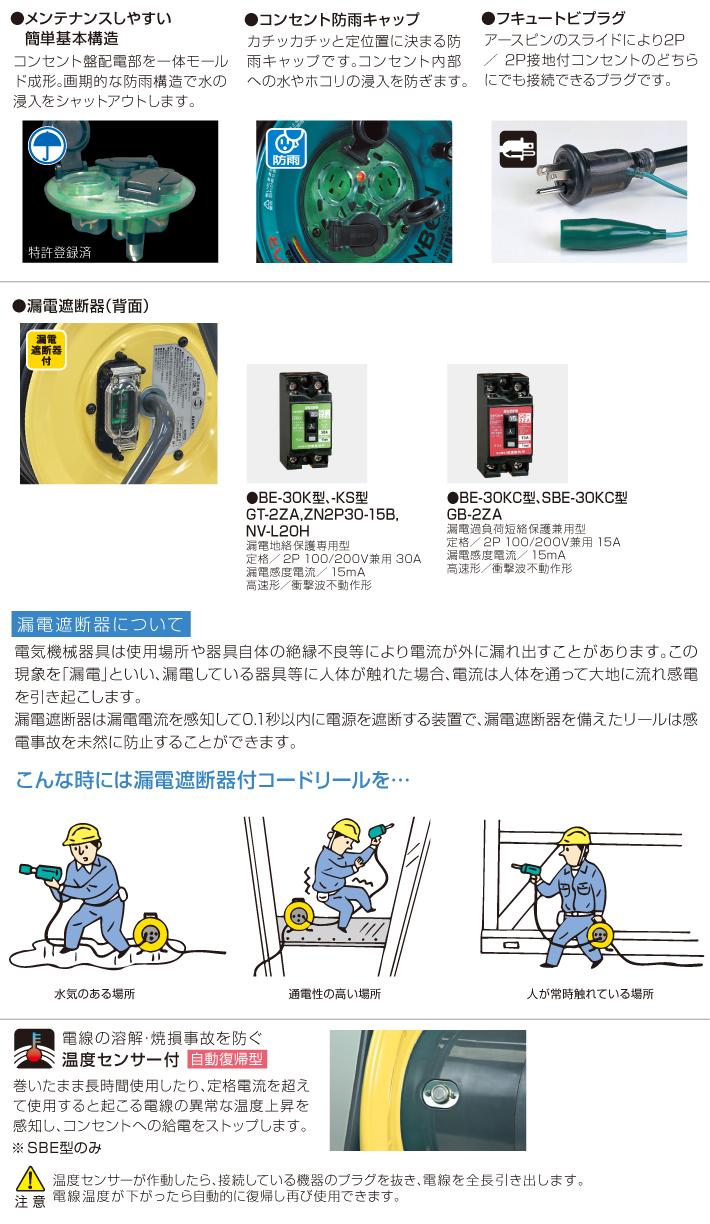 EA815BF-1｜AC125V/15A/30m コードリール(防雨型)のページ -