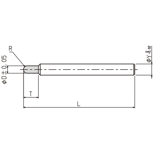 サイズ（mm）\nφD：1.0、R：0.5、T：3、φY：3.0、L：40