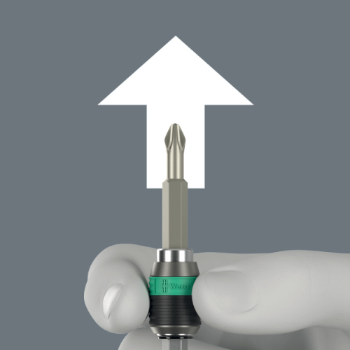 ラピッドアウト\nビットの交換はスリーブを前方に押すだけです。