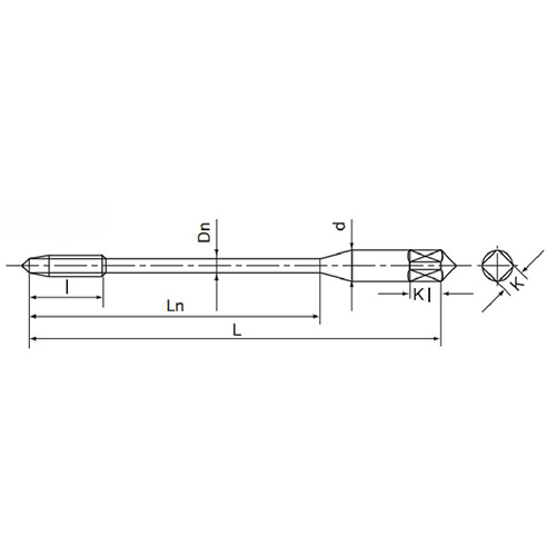 L：100mm　　　l：13mm\nd：5mm　　　　Ln：69mm\nDn：3.1mm 　　K：4mm\nKl：7mm