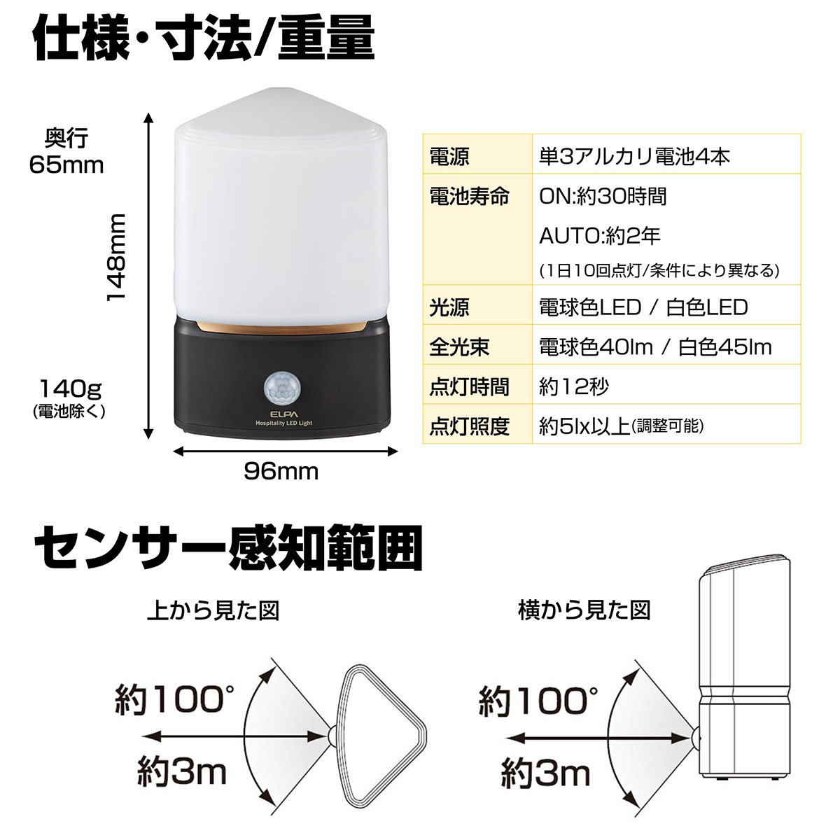 EA864CB-19A｜[単3x4本] ＬＥＤセンサーライト(電池式)のページ