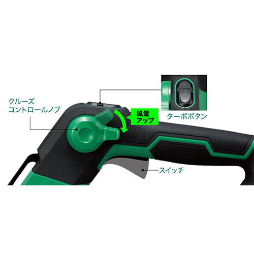 風量を一定に保てるクルーズコントロール機能と、一時的に風量を最大化するターボモード機能を搭載