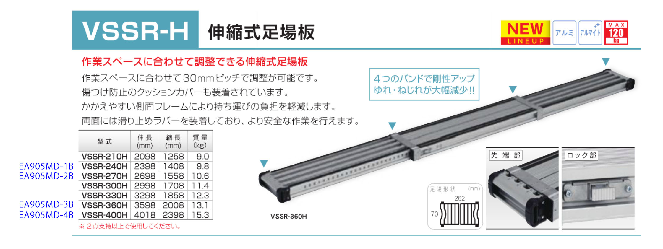 開催中 エスコ ESCO 2.40-4.02m 伸縮足場板 アルミ製 EA905MD-4B