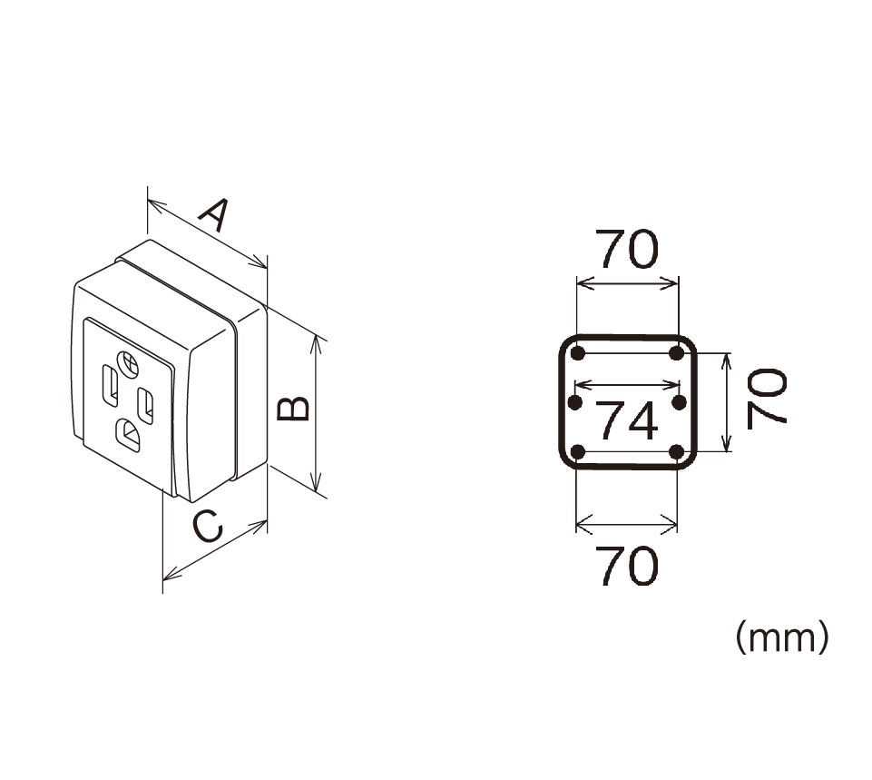A：90mm　　　B：90mm\nC：45mm