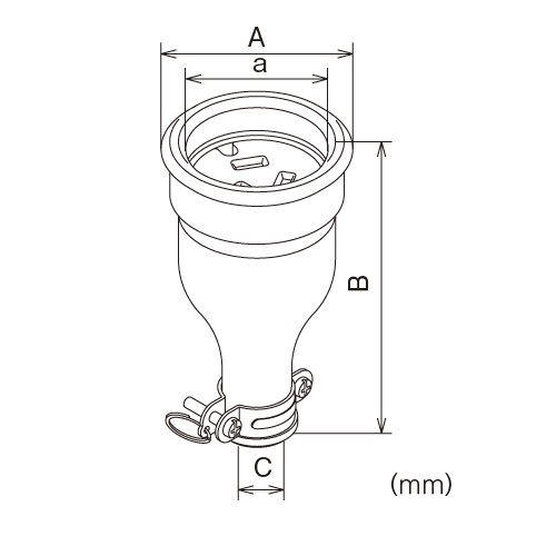 A：φ66mm　　　a：φ49mm　　　B：120mm\nC：φ13～14.5mm