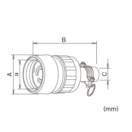 A：φ54mm　　　a：φ42mm　　　B：108mm\nC：φ13～14.5mm