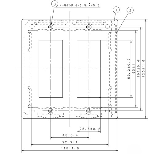 単位：mm\n※①②③は図面をご確認ください。