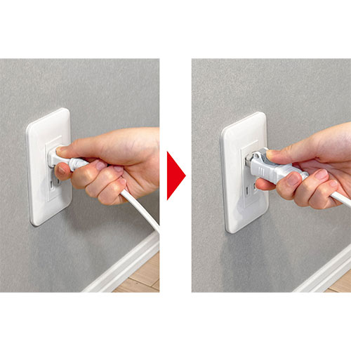 ツマミを指先で押すだけでプラグが簡単に抜けます