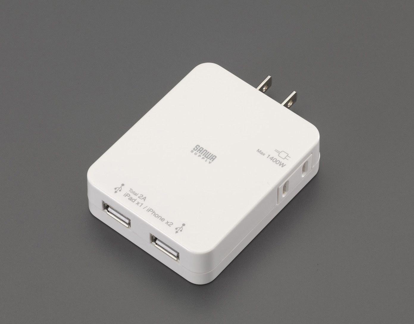 EA940CD-92A｜[2ﾎﾟｰﾄ]ﾀｯﾌﾟ型USB充電器(ACｺﾝｾﾝﾄ付/ﾎﾜｲﾄ)｜株式会社エスコ