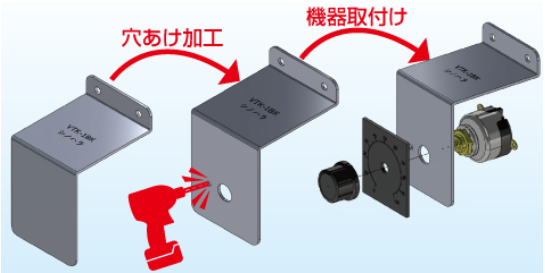 機器に合わせて穴あけ加工をすることで、\n様々な機器を取り付けることが可能となります。