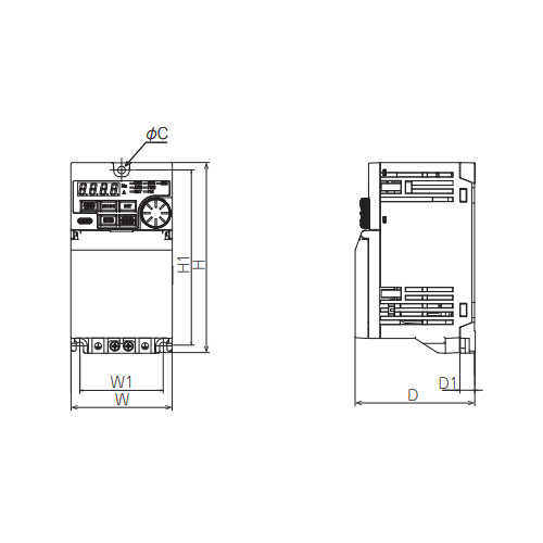 W：68mm　W1：56mm　H：128mm　H1：118mm　D：80.5mm　D1：10mm　C：5mm