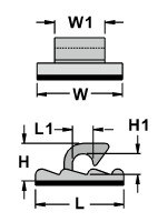 L：16.0、L1：4.0、W：15.5、W1：9.0、H：6.8、H1：4.0\n単位(mm)