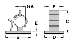 φA：22.2～25.4mm、B：41.8mm、C：43.5mm、D：21.5mm、E：3.0mm、F：11.3mm