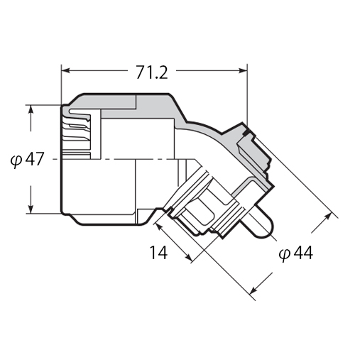 φD1：47mm、φD2：44mm、L1：71.2mm、L2：14mm